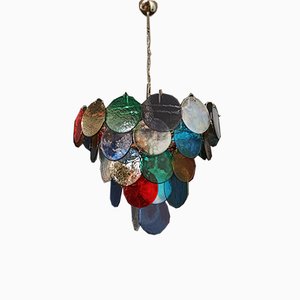 Space Age Murano Glass Chandelier with 57 Multicolored Glasses, 1980s