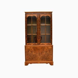 Antique Burr Walnut Bookcase on Cupboard