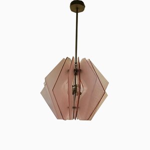 Mid-Century Round Pink Murano Glass Chandelier in the Style of Fontana Arte, 1980