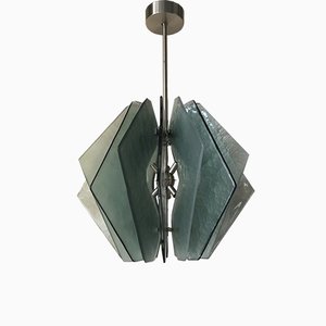 Mid-Century Aqua Green Murano Glass Chandelier in the Style of Fontana Arte, 1980