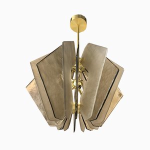 Mid-Century Smoked Murano Glass Chandelier in the Style of Fontana Arte, 1980