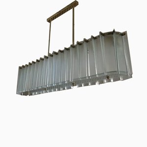 Mid-Century Rectangular Glass and Brass Chandelier in the Style of Max Ingrand, 1960s