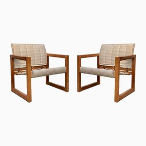 Diana Safari Stühle aus Pinienholz & Leinen von Karin Mobring für Ikea, 1970er, 2er Set