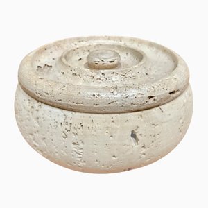 Italian Round Travertine Box with Lid by Fratelli Mannelli, 1960s