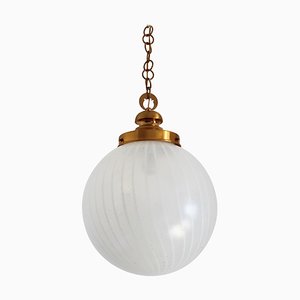 Mid-Century Italian Murano Glass Globe Pendant Lamp with Brass Details