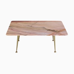 Mid-Century Italian Coffee Table with Pink Marble Top and Brass Tips, 1950s