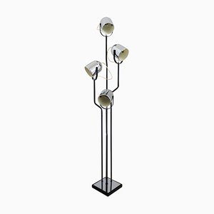 Italian Floor Lamp with 4 Lights in Chrome and Black from Reggiani, 1970s