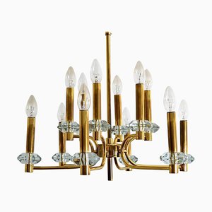 Brass and Glass Chandelier with 12 Lights from Kaiser Leuchten, 1970s