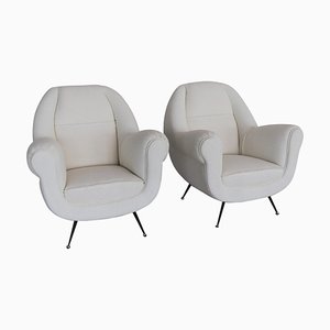 Set of Italian Armchairs with Brass Stiletto Feet, 1960s