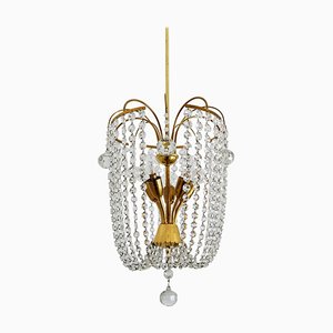 Austrian Crystal Glass and Brass Chandelier, 1950s