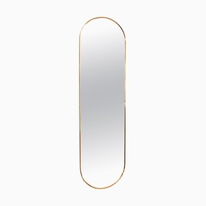 Italian Oval Wall Mirror with Brass Frame, 1970s