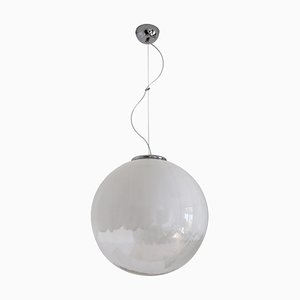 Large Italian Murano Glass Globe Chandelier with Chrome Details