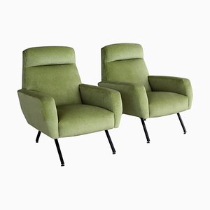 Set of Italian Armchairs in Green Velvet, 1960s