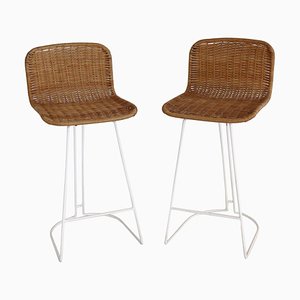 Set of Italian Barstools in Wicker and Metal from Cidue, 1980s
