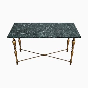 Italian Coffee Table with Marble Top and Brass Base, 1950s