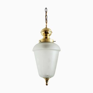 Italian Brass and Cut Glass Pendant Lamp, 1970s