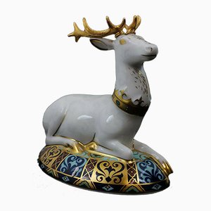 Royal Crown Derby White Hart Paperweight with Gold Stopper