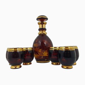 Glass Etched Decanter & 6 Glasses, Set of 7