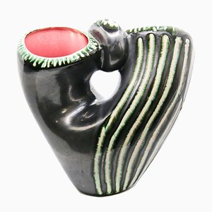 Bauzio Striped Ceramic Basket Vase from Vallauris, France, 1957