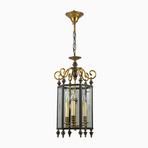 Vintage Brass and Glass Hanging Hall Lantern