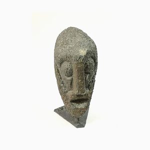 Brutalist Carved Stone Head by Jeno Murai, 1970s