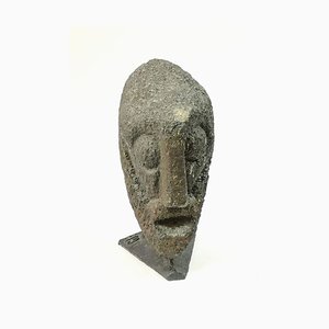 Brutalist Carved Stone Head by Jeno Murai, 1970s