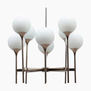 Trumpet Opaline Glass Globes Chandelier by Gaetano Sciolari, Italy, 1970s