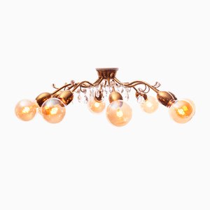 Brass Ceiling Light with Glass Hangings