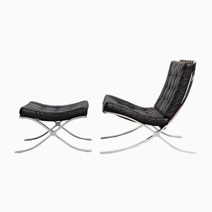 Modell MR90 Barcelona Sessel & Fußhocker von Ludwig Mies Van Der Rohe für Knoll Inc. / Knoll International, 2er Set