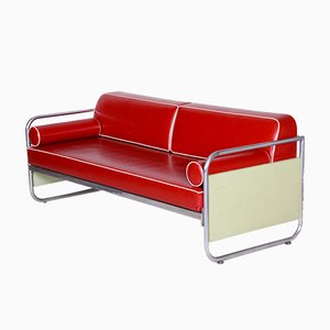 Czechoslovakian Bauhaus Leather and Chrome Sofa by Vichr a Spol, 1930s