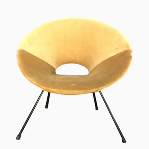 Round Italian Beige Velvet Side Chair, 1959