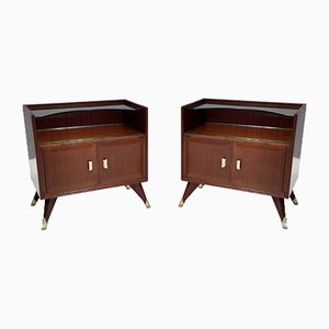 Mid-Century Wooden Nightstands with Crystal Top Shelves, Set of 2