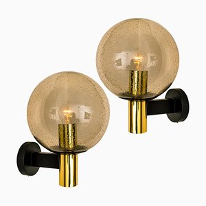Glass & Brass Wall Lamps by Glashütte Limburg, 1975s, Set of 2