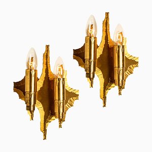 Mid-Century Brass Wall Sconces, 1970s, Set of 2