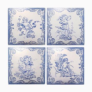Ceramic Tiles with Angels, 1930s, Set of 4