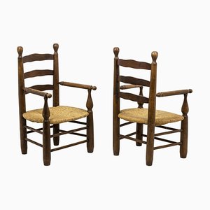 Fauteuils en Paille et Hêtre Naturel, 1950s, Set de 2