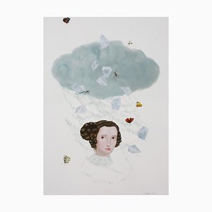 Anne Siems, Cloud Crystal, Painting with Female Portrait, White Clay Panel, 2015