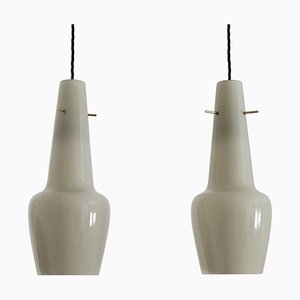 Mid-Century Italian Murano Glass Pendant Lamps in Grey Jacketed Glass, 1960s, Set of 2