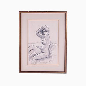 Handmade Drawing or Sketch, Nude Woman, 1960s