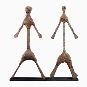 Abstract Anthropomorphe Iron and Leather Figures, Set of 2