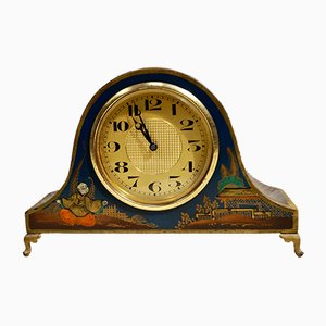 Art Deco Chinoiserie Blue Mantel Clock