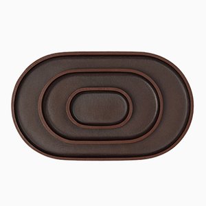 Bandeja Plato marrón oscuro oval Trio Mono Defne Koz para Uniqka. Juego de 3