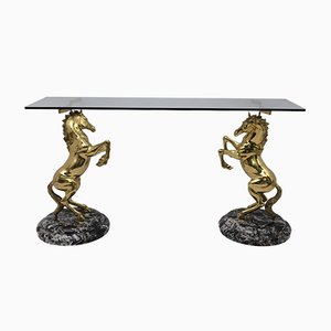 Brass and Marble Base Console Table with Horses, Italy, 1970