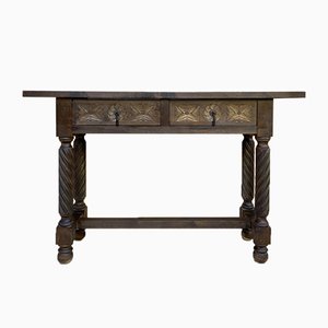 Early 20th Century Spanish Carved Walnut Console Table with Turned Legs