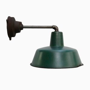Vintage Industrial Cast Iron & Green Enamel Factory Wall Lamp