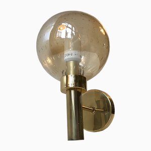 Scandinavian Brass & Bubble Glass Globe Sconce from Vitrika, 1970s