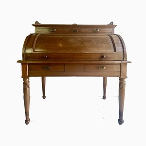 Large Antique Cylinder Writing Desk in Oak