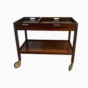 German Modernist Walnut Serving Cart with Removable Trays from Wilhelm Renz, 1960s