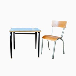Set of Vintage Blue Desk and Chair