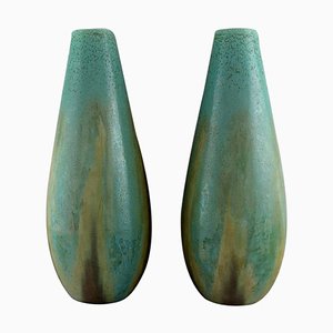 Large French Art Deco Floor Vases in Glazed Ceramics, Set of 2